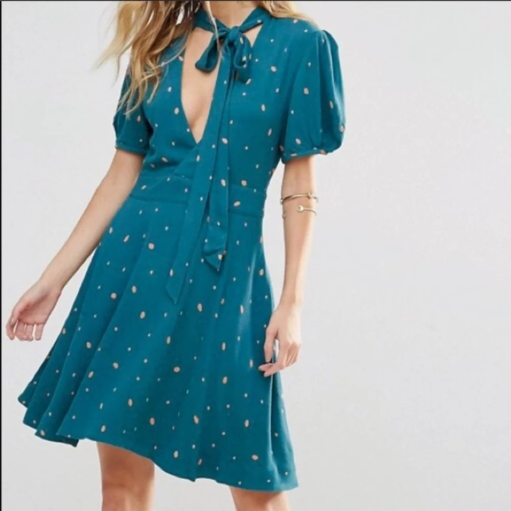 Free People Abbie Printed Mock Neck SS Mini Dress 4 - Picture 10 of 16